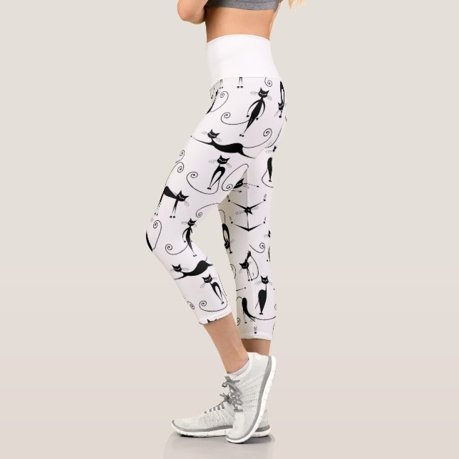Whimsical Skinny Black Cat Muster Capri Leggings (Links)