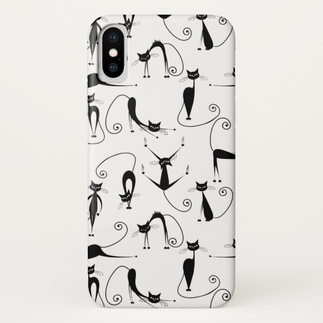 Whimsical Skinny Black Cat Muster Case-Mate iPhone Hülle (Rückseite)