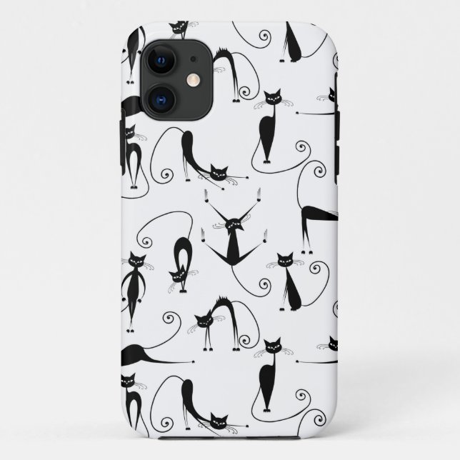 Whimsical Skinny Black Cat Muster Case-Mate iPhone Hülle (Rückseite)