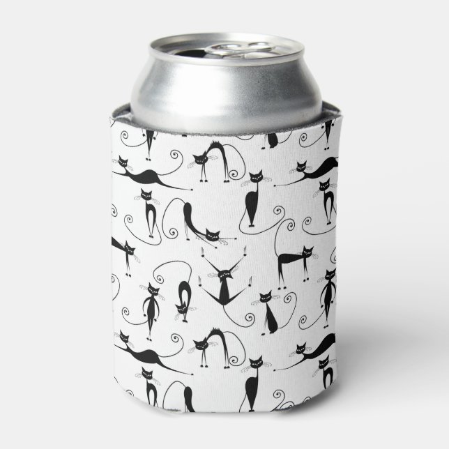 Whimsical Skinny Black Cat Muster Dosenkühler (Kanne Vorderseite)