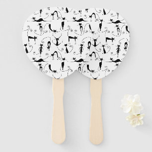 Whimsical Skinny Black Cat Muster Fächer