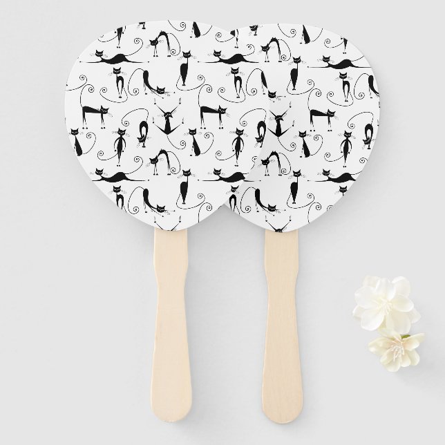 Whimsical Skinny Black Cat Muster Fächer (Vorne und Hinten)