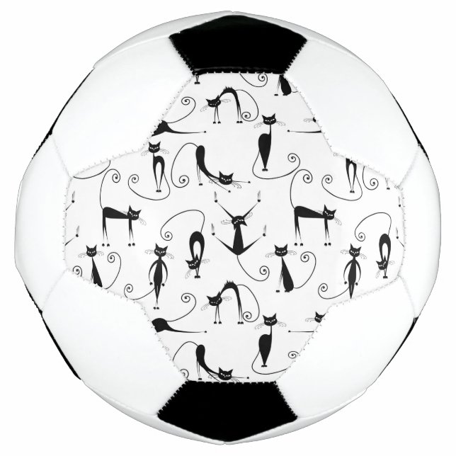 Whimsical Skinny Black Cat Muster Fußball (Vorderseite)