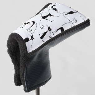 Whimsical Skinny Black Cat Muster Golf Headcover