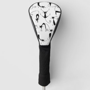 Whimsical Skinny Black Cat Muster Golf Headcover