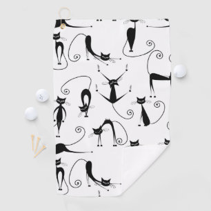 Whimsical Skinny Black Cat Muster Golfhandtuch