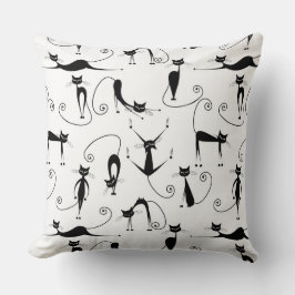 Whimsical Skinny Black Cat Muster Kissen