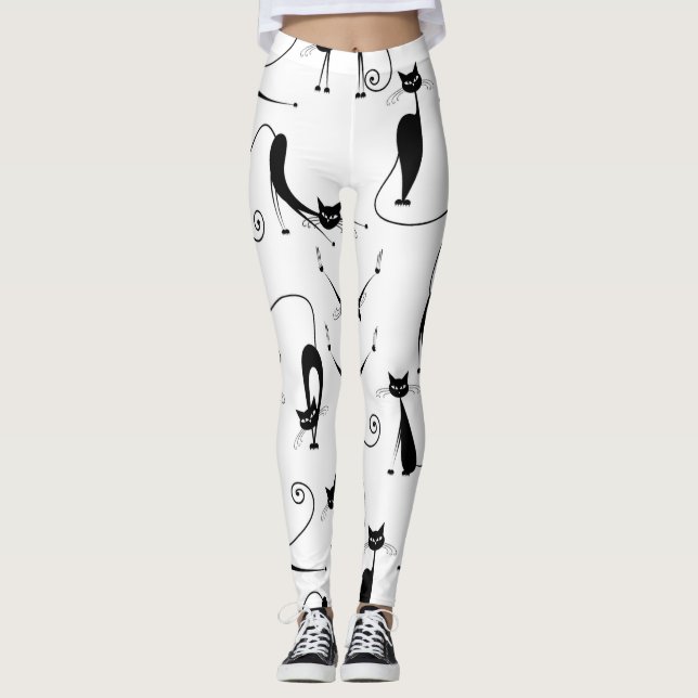 Whimsical Skinny Black Cat Muster Leggings (Vorderseite)