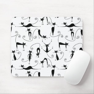 Whimsical Skinny Black Cat Muster Mousepad
