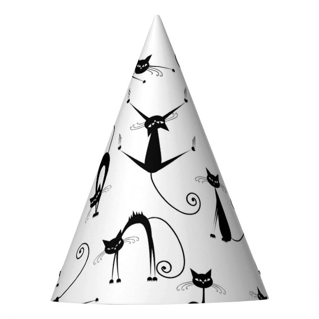 Whimsical Skinny Black Cat Muster Partyhütchen (Vorderseite)