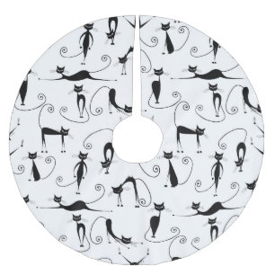 Whimsical Skinny Black Cat Muster Polyester Weihnachtsbaumdecke