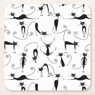 Whimsical Skinny Black Cat Muster Rechteckiger Pappuntersetzer