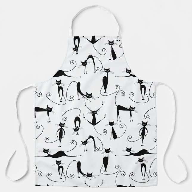 Whimsical Skinny Black Cat Muster Schürze (Vorderseite)