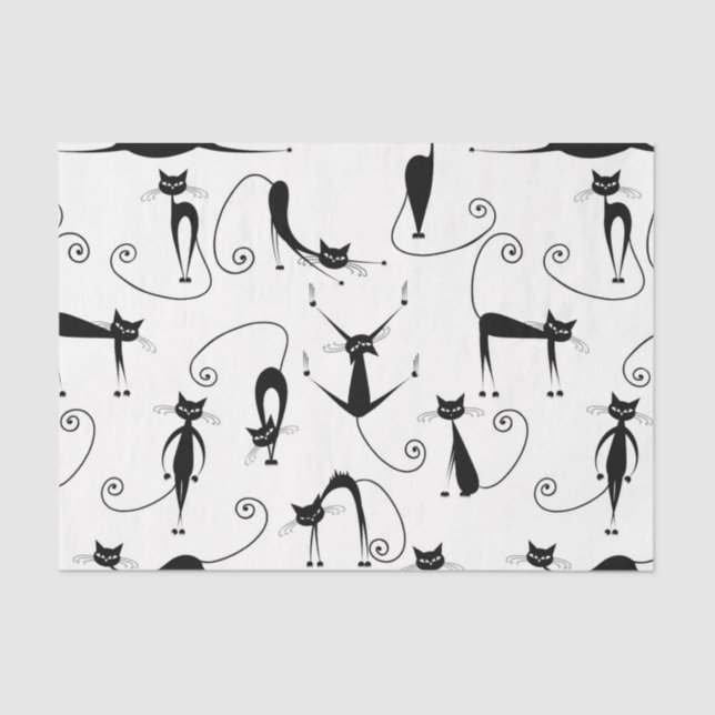 Whimsical Skinny Black Cat Muster Seidenpapier (Vorderseite)