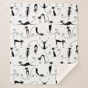 Whimsical Skinny Black Cat Muster Sherpadecke