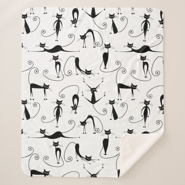 Whimsical Skinny Black Cat Muster Sherpadecke (Vorderseite)