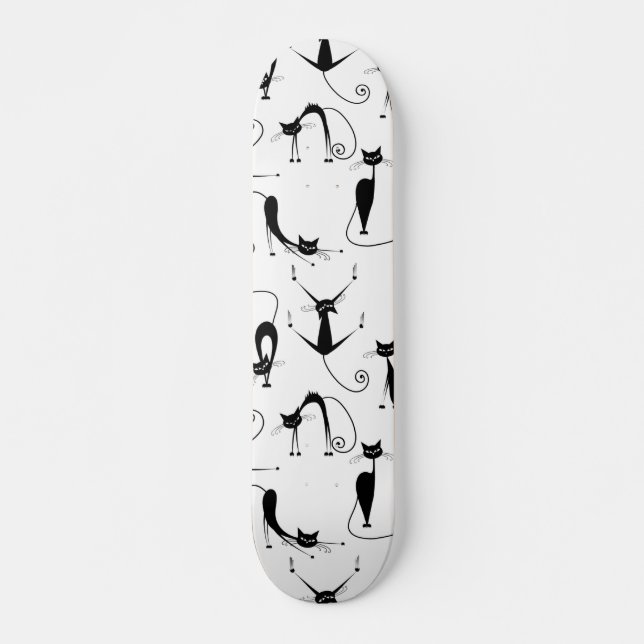 Whimsical Skinny Black Cat Muster Skateboard (Vorne)