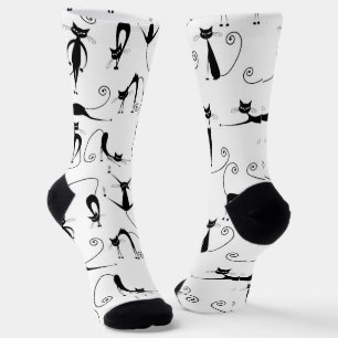 Whimsical Skinny Black Cat Muster Socken