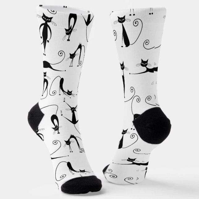 Whimsical Skinny Black Cat Muster Socken (Gewinkelt)