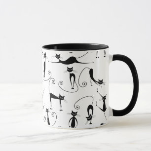Whimsical Skinny Black Cat Muster Tasse