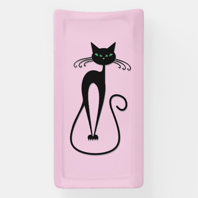 Whimsical Skinny Black Cat Pink Banner (Vertikal)