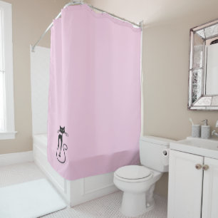 Whimsical Skinny Black Cat Pink Duschvorhang