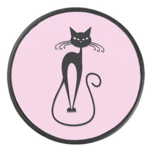 Whimsical Skinny Black Cat Pink Eishockey Puck