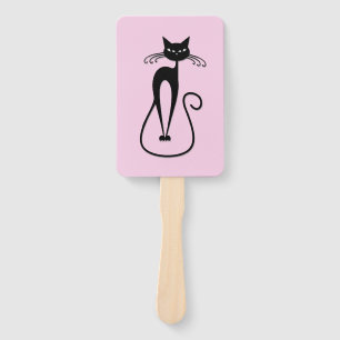 Whimsical Skinny Black Cat Pink Fächer