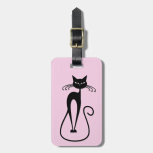 Whimsical Skinny Black Cat Pink Gepäckanhänger
