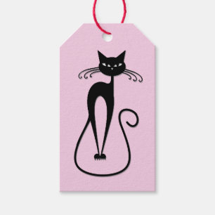 Whimsical Skinny Black Cat Pink Geschenkanhänger