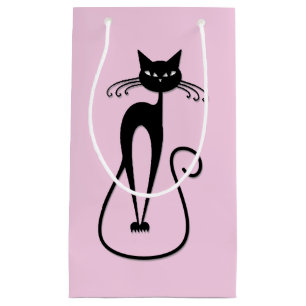 Whimsical Skinny Black Cat Pink Kleine Geschenktüte