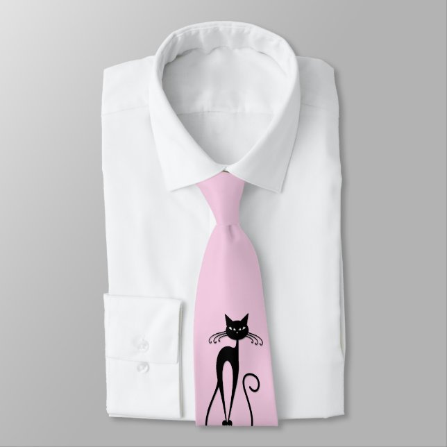 Whimsical Skinny Black Cat Pink Krawatte (Gebunden)