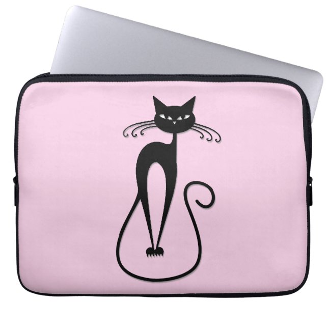 Whimsical Skinny Black Cat Pink Laptopschutzhülle (Vorderseite)