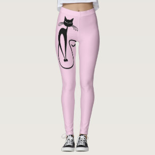Whimsical Skinny Black Cat Pink Leggings