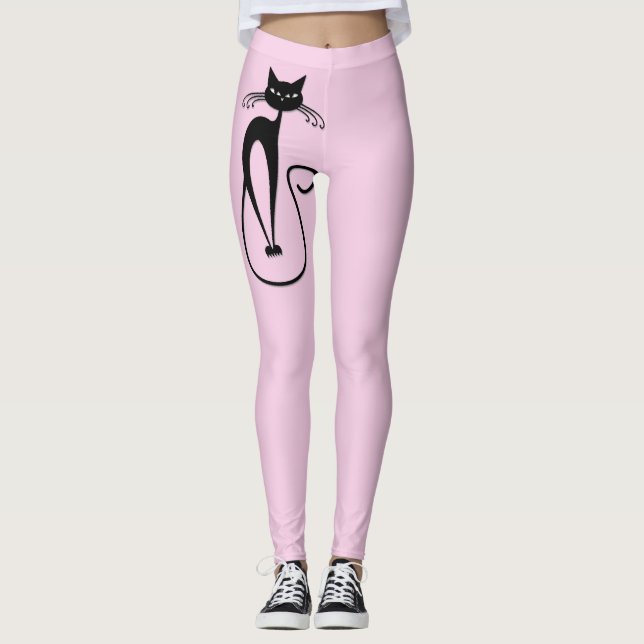 Whimsical Skinny Black Cat Pink Leggings (Vorderseite)
