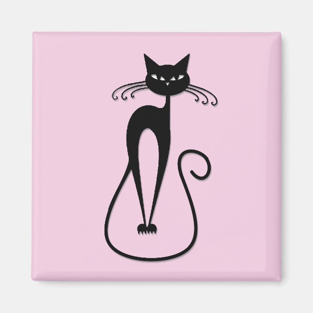 Whimsical Skinny Black Cat Pink Magnet (Vorne)