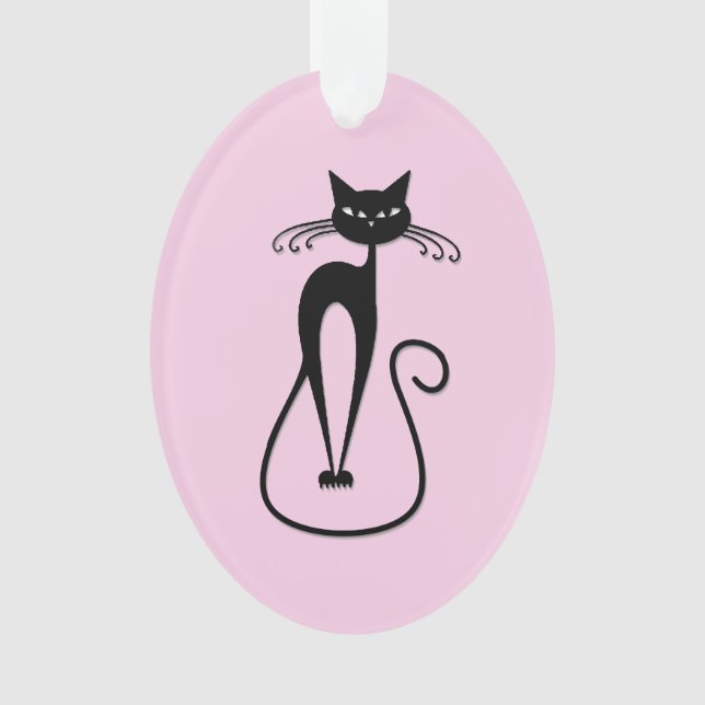 Whimsical Skinny Black Cat Pink Ornament (Vorderseite)