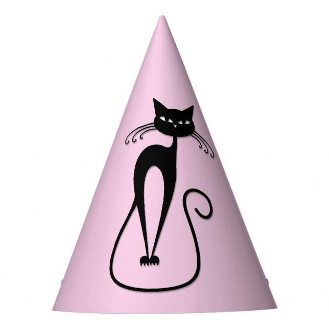 Whimsical Skinny Black Cat Pink Partyhütchen (Vorderseite)