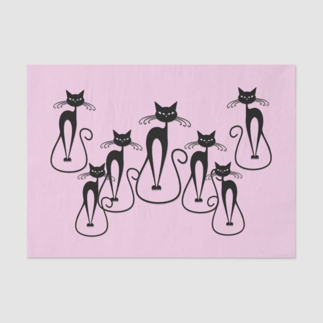 Whimsical Skinny Black Cat Pink Seidenpapier (Vorderseite)