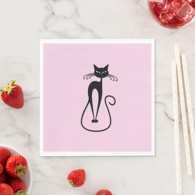 Whimsical Skinny Black Cat Pink Serviette (Beispiel)
