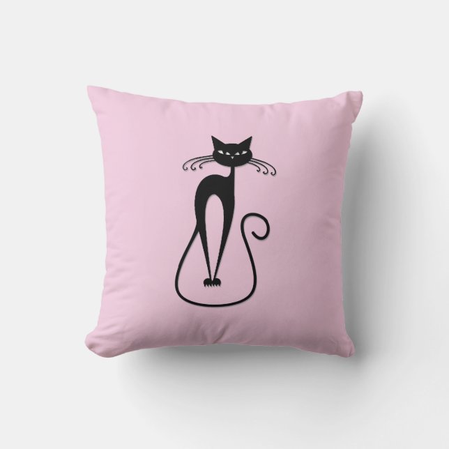Whimsical Skinny Black Cat Pink Solid Side Kissen (Vorderseite)