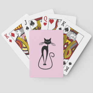 Whimsical Skinny Black Cat Pink Spielkarten