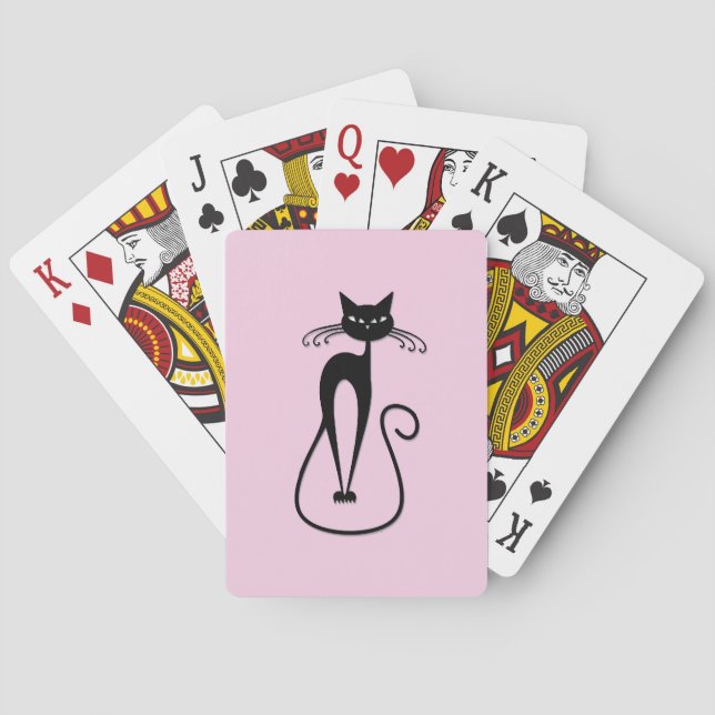 Whimsical Skinny Black Cat Pink Spielkarten (Rückseite)