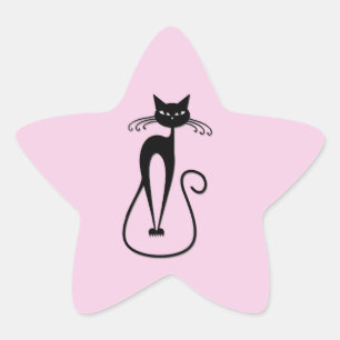 Whimsical Skinny Black Cat Pink Stern-Aufkleber