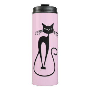 Whimsical Skinny Black Cat Pink Thermosbecher