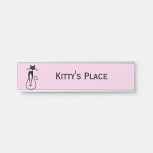 Whimsical Skinny Black Cat Pink Türschild
