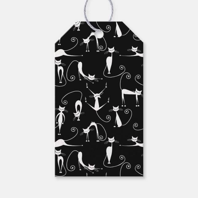 Whimsical Skinny white Cat Pattern Ein Geschenk fü Geschenkanhänger (Vorderseite)