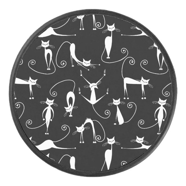 Whimsical Skinny white Cat Pattern Eishockey Puck (Vorderseite)
