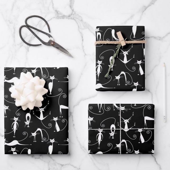 Whimsical Skinny white Cat Pattern Geschenkpapier Set (Vorderseite)