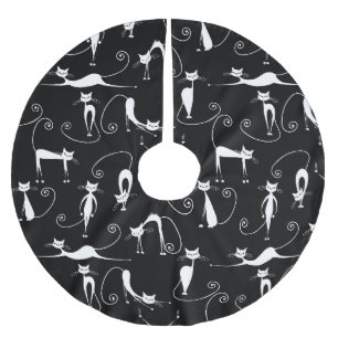 Whimsical Skinny white Cat Pattern Polyester Weihnachtsbaumdecke